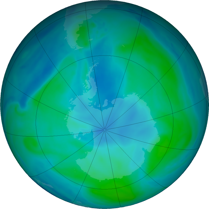 Antarctic ozone map for 30 January 2022